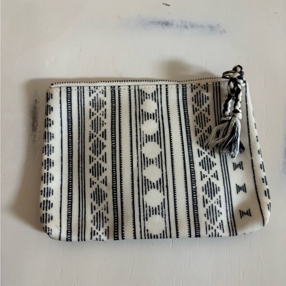 Madewell Black and White Geometric Cosmetic Bag with Zipper